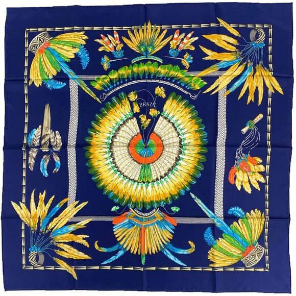 Hermes Accessories - Hermes Carré 90 Brazil Scarf Silk Navy Multicolor Women